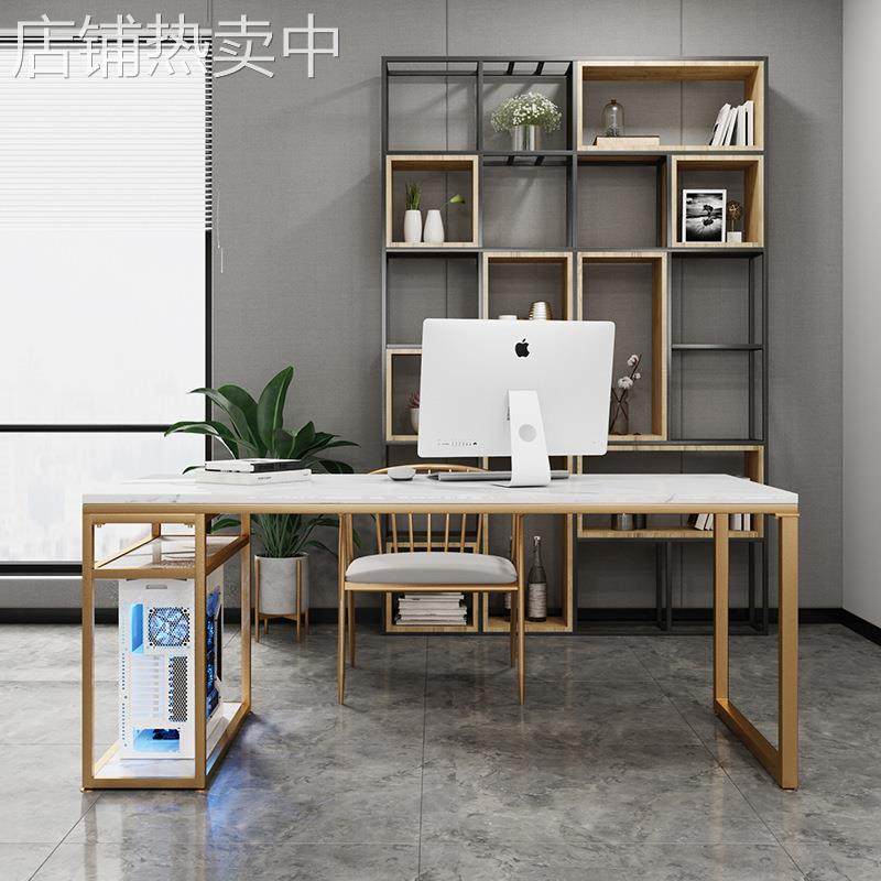 北欧大理石办公电脑桌简约现代铁艺书桌办公桌书房写字台桌椅组合