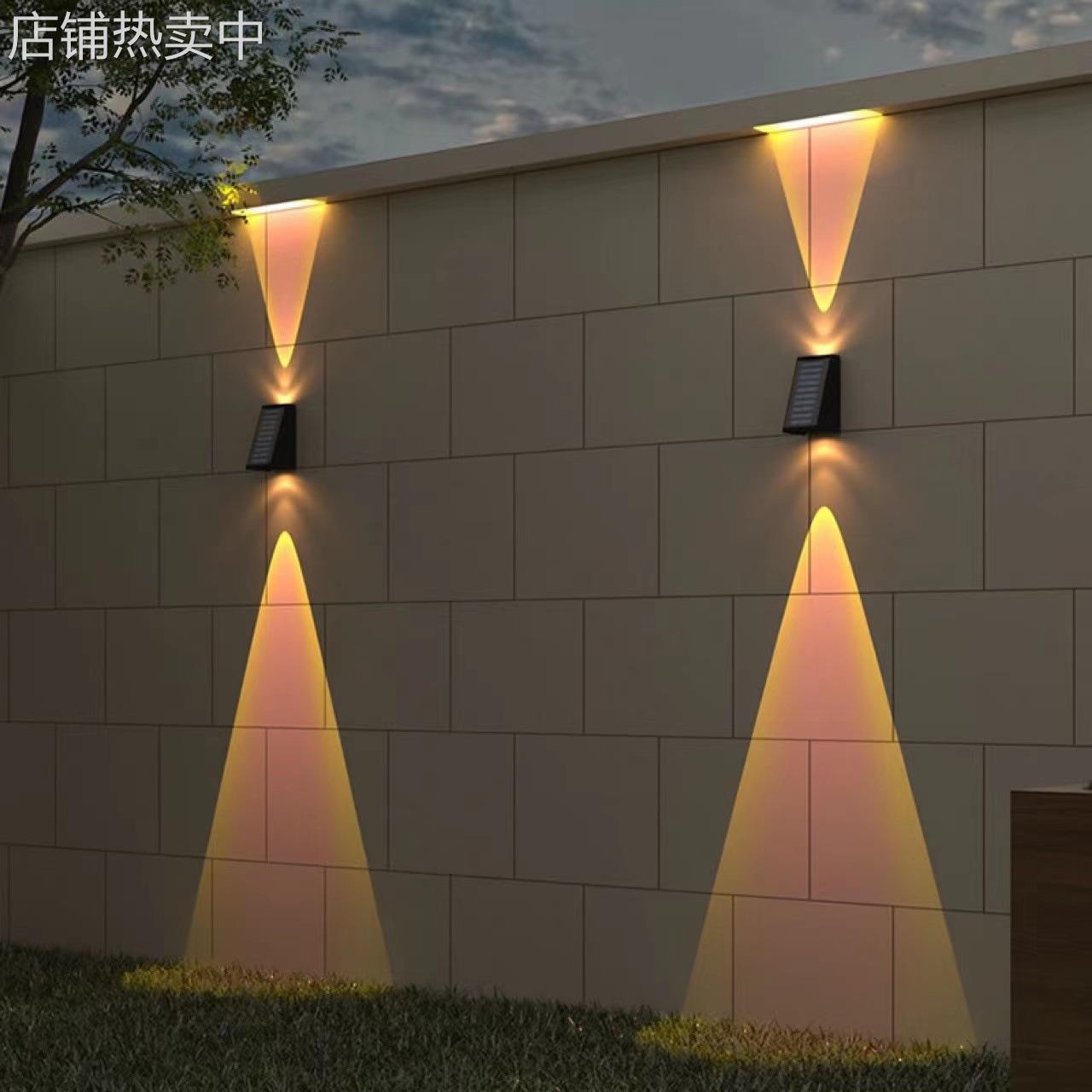 新款太阳能灯户外庭院壁灯花园别墅民宿大门口围墙超亮射灯洗墙灯