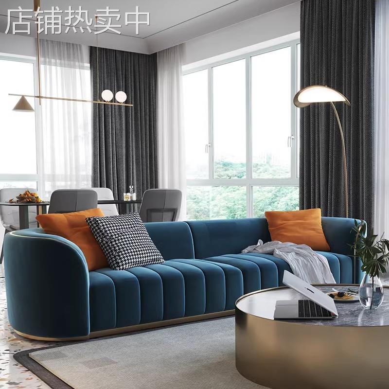 北欧风格轻奢丝绒布艺沙发美容院设计师服装店样板房弧形多人沙发