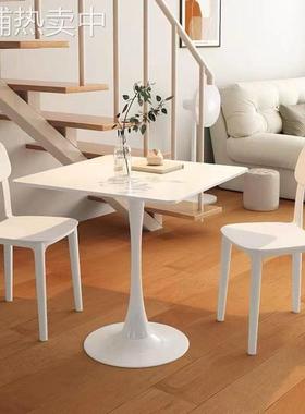 HK简约现代家用白色方形餐桌小户型饭桌奶茶店咖啡洽谈接待阳