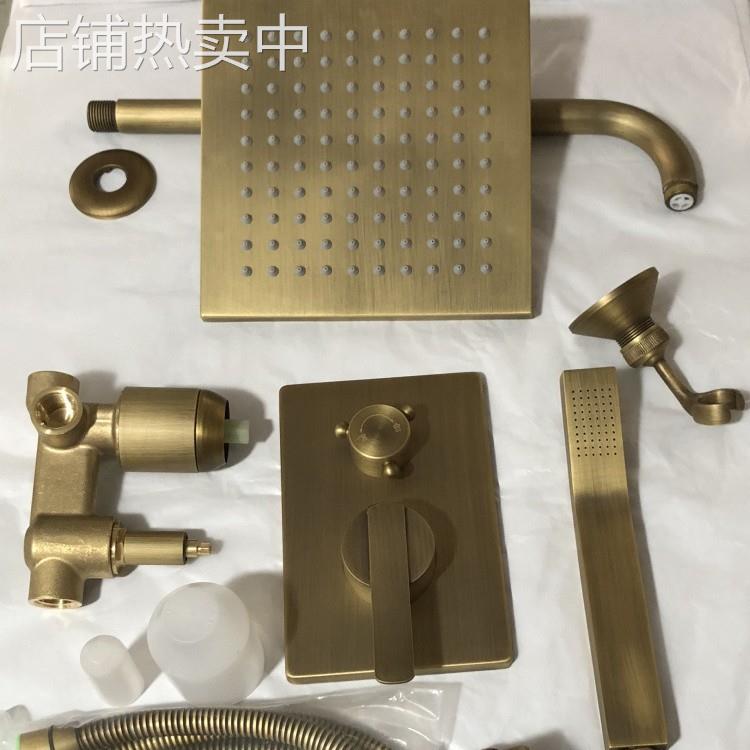 方形花洒套装冷热混水仿古铜黑古铜龙头入墙管暗装预埋式顶喷淋浴