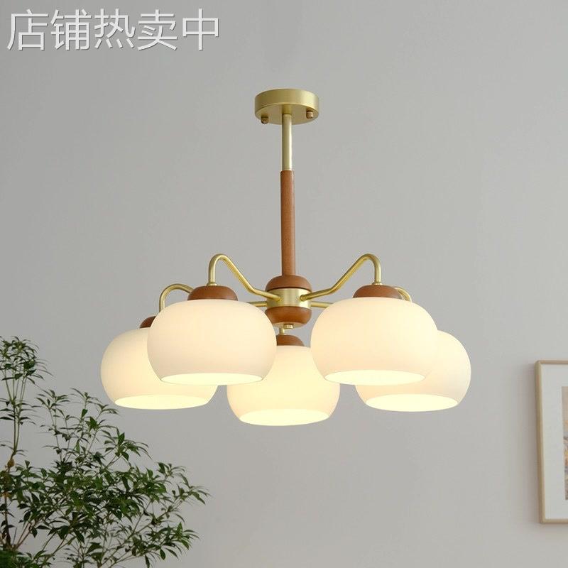 中古柚木色卧室全铜玻璃吊灯日式客厅餐厅衣帽间原木新款设计师灯
