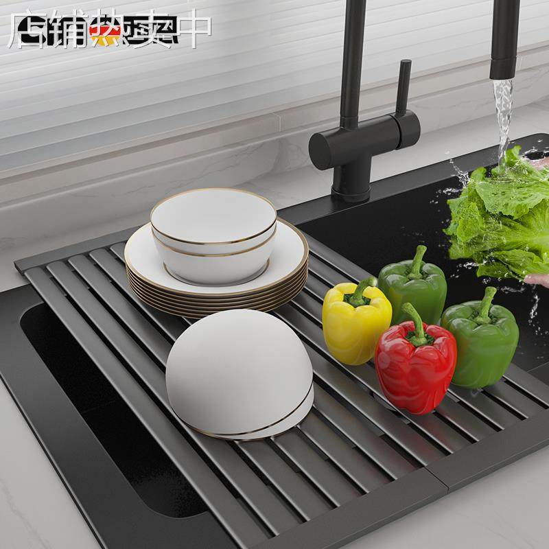 沥水架304不锈钢厨房水槽置物架洗碗池碗碟收纳篮折叠卷帘沥水垫,厨房/烹饪用具,抹布架/厨房清洁收纳架,淘宝优惠券,粉丝福利购,淘宝优惠卷