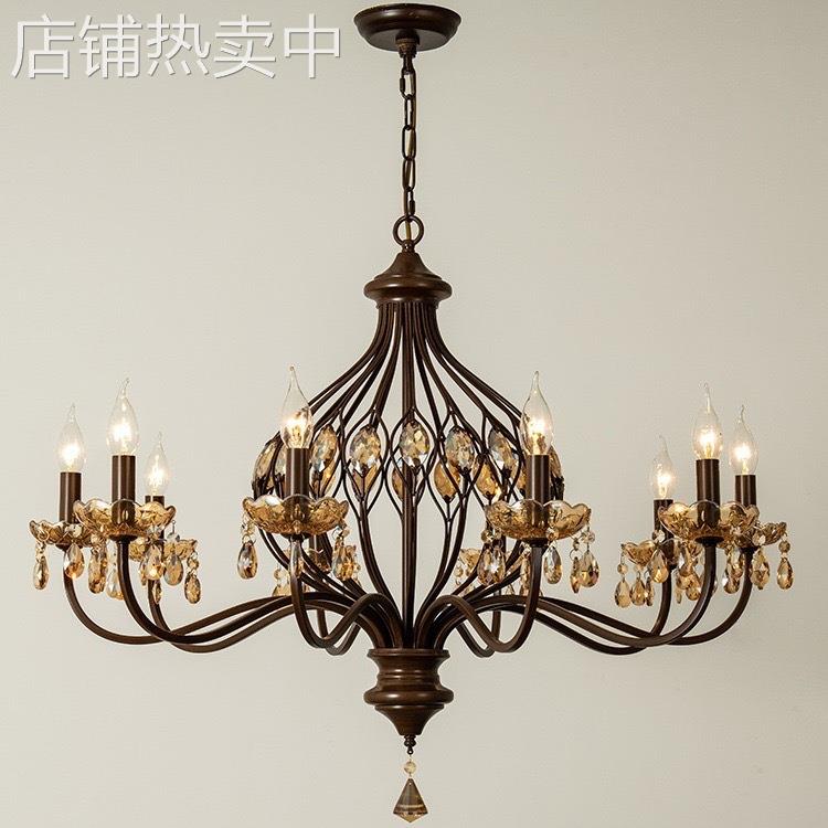 美式复古胡桃木色吊灯水晶法式客厅灯中古vintage餐厅灯卧室灯饰