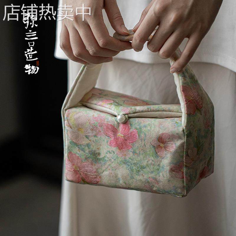 弥言手工布艺茶事包莫奈风茶具收纳袋女士专用茶具手提包茶道配件,餐饮具,整套茶具,淘宝优惠券,粉丝福利购,淘宝优惠卷