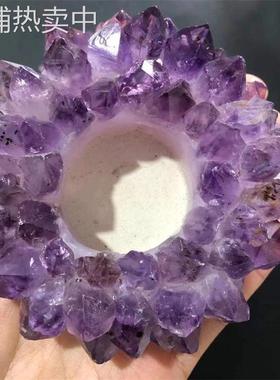 天然紫水晶簇超七扩香原石烛台欧式婚庆摆件浪漫家居客厅浪漫装饰