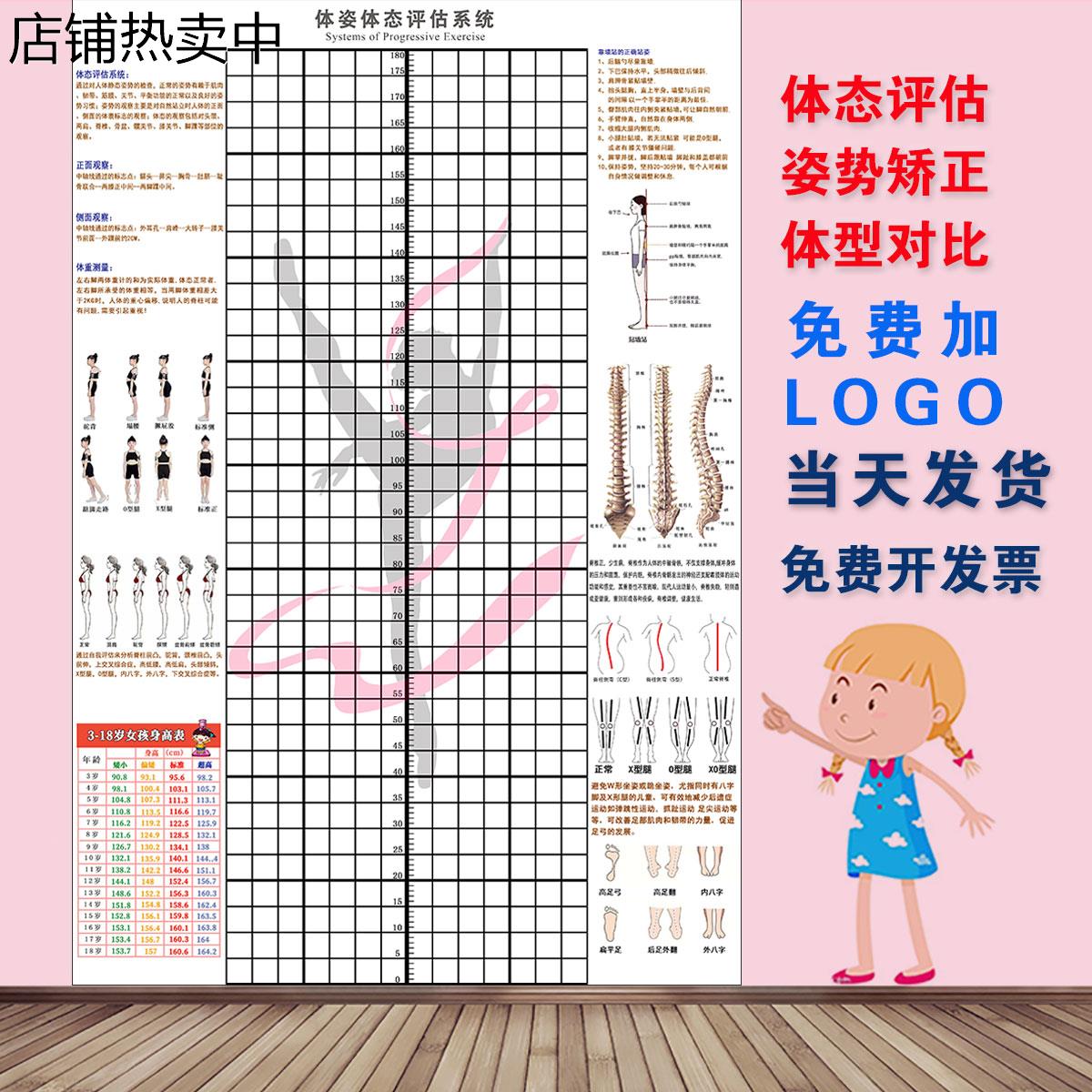 儿童身高体态评估表站姿体测网格壁画背景墙纸中小幼儿体测评估图