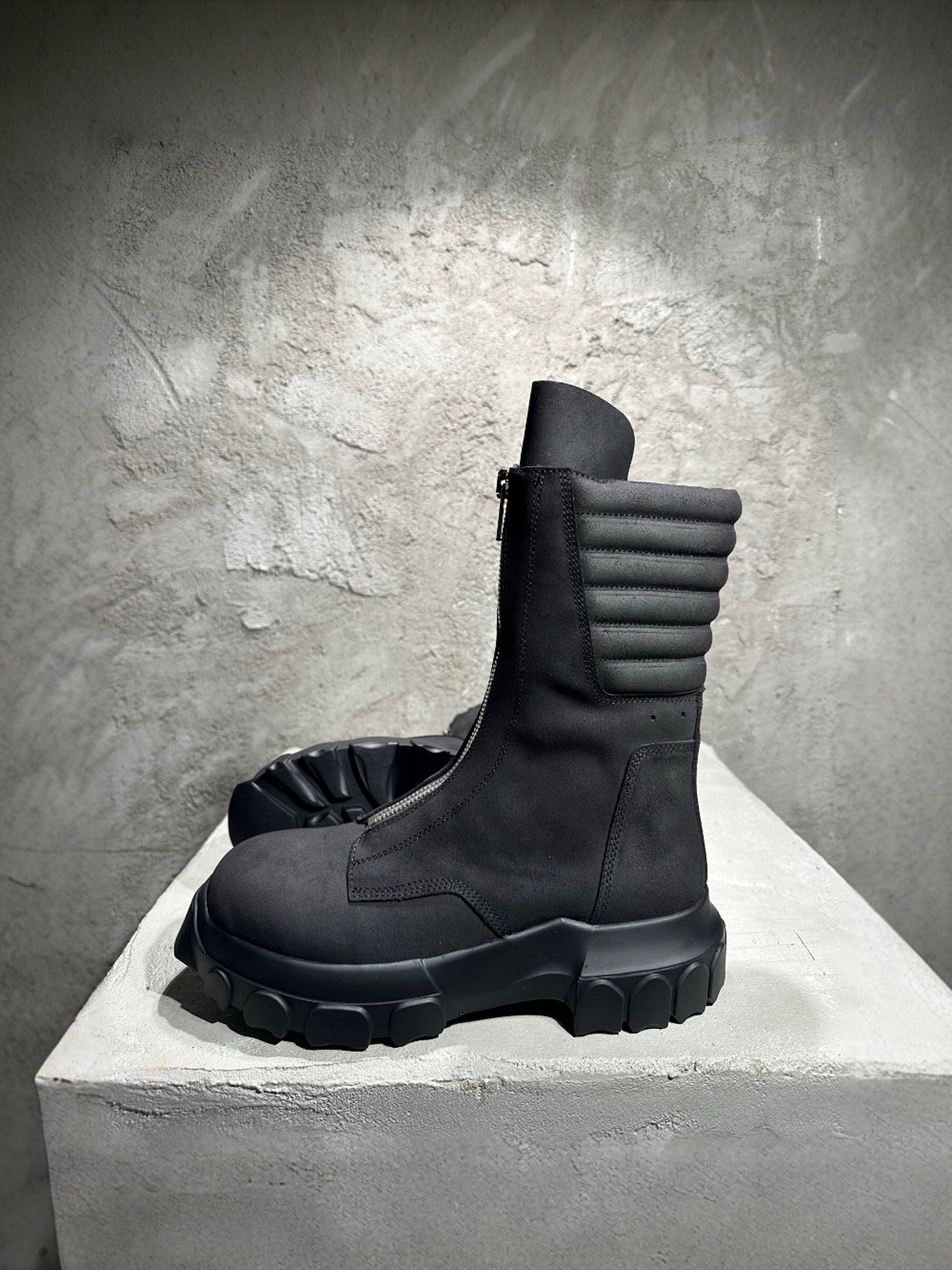 Rick RO靴子厚底全黑拉链切尔西靴子时尚马丁靴暗黑先锋设计师靴