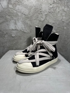 Rick RO粗鞋带五芒星靴子布面高帮鞋副线新款街头风格时尚休闲鞋