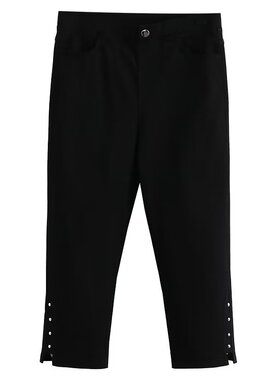 大尺码女黑色高腰七分裤夏s胖mm高弹薄款显瘦烟管裤脚口铆钉开叉