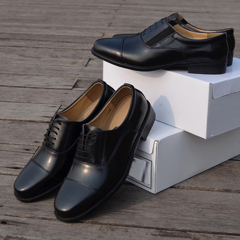 三接头皮鞋男g春秋大码四型加肥加宽商务休闲皮鞋保安正装结婚尖