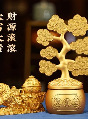 合金实心沙金金j牛送财摆件工位旋转聚宝盆聚财摆件装饰品开业礼
