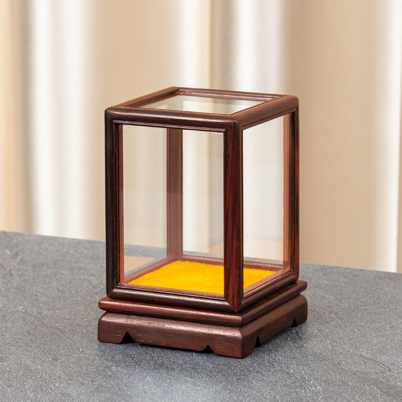红木迷你防尘玻璃罩核桃印章文玩木雕手把件工艺品摆件展示盒定制,家居饰品,木雕,淘宝优惠券,粉丝福利购,淘宝优惠卷