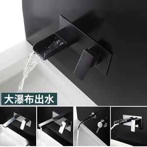 北欧哑光黑色全铜暗装面盆龙头入墙式龙头冷热暗藏式墙出水龙头
