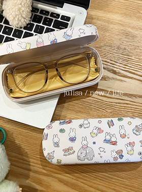 原创插画小兔子乐园手绘眼镜盒pu皮革皮平光近视抗压眼镜盒子情侣
