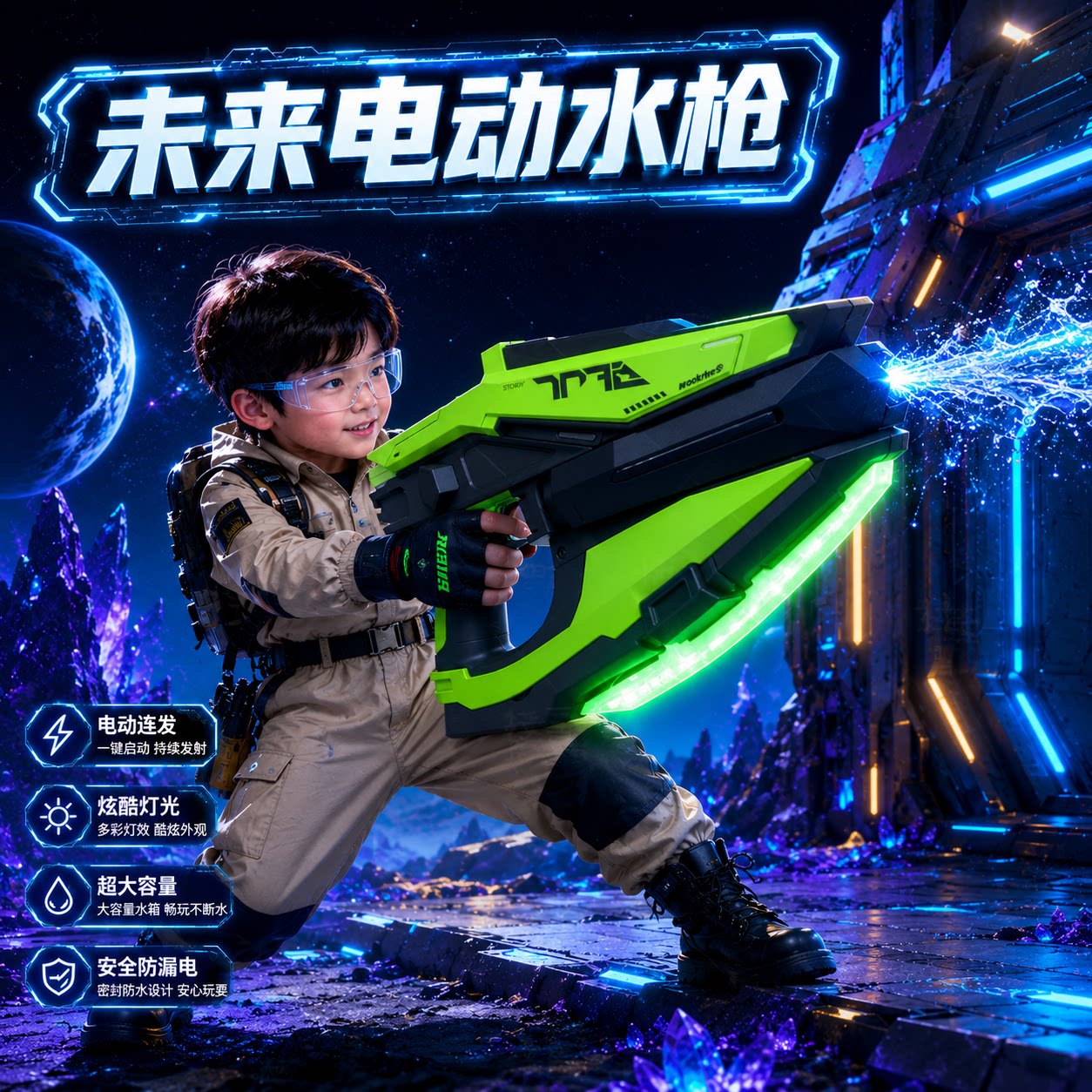 机甲战斧水枪儿童电动水枪玩具男孩喷水打水杖神器2026新款呲水枪
