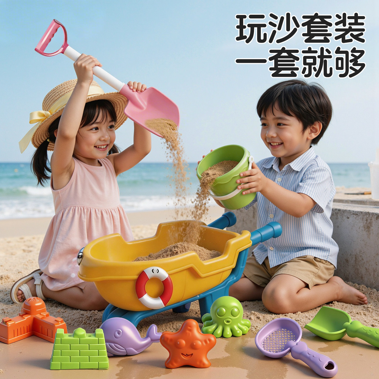 儿童沙滩玩具宝宝海边玩挖沙戏水沙漏户外挖土沙子工具铲子桶套装