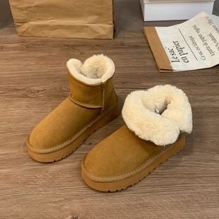 靴子两穿加绒加厚保暖防滑棉鞋 爆款 冬季 牛皮厚底雪地靴女2025新款