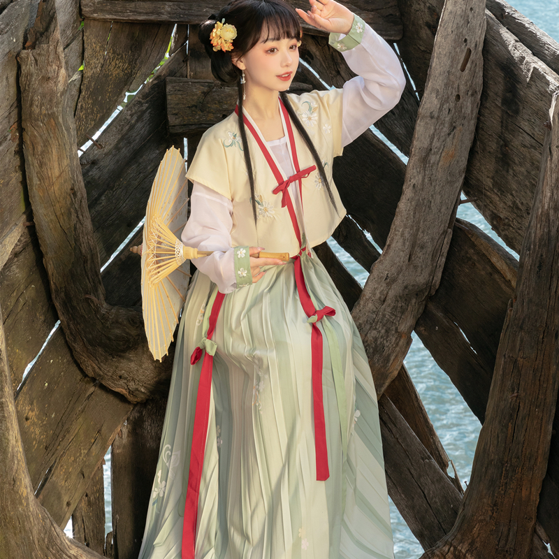 汉服日常唐褙子齐腰褶裙原创