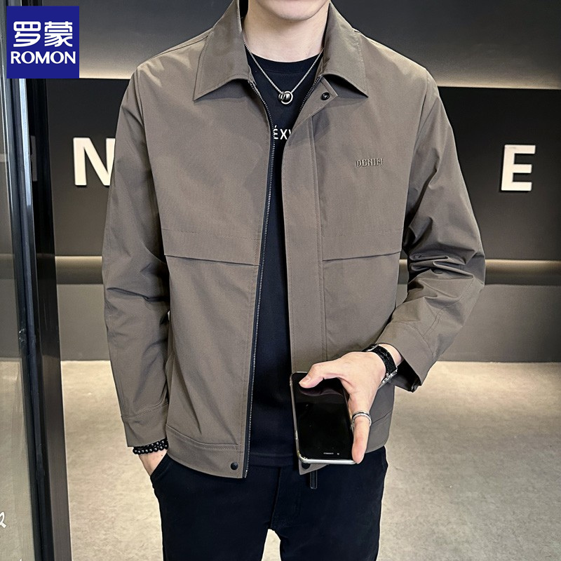 罗蒙翻领外套男士轻熟风秋装上衣服2025新款潮流修身行政夹克衣服