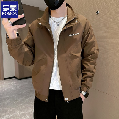 罗蒙高级感工装外套男春秋款潮牌痞帅刺绣夹克衫2025新款秋装上衣