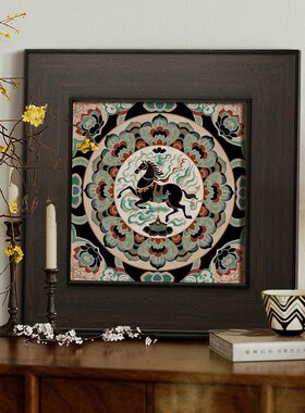 餐边柜装饰画马到成功中古风餐厅饭厅餐边柜桌面摆画客厅装饰画卧