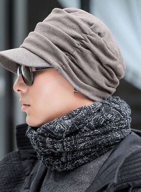 男生帽子冬男士时尚户外秋冬季韩版潮百搭褶皱鸭舌帽保暖休闲简约