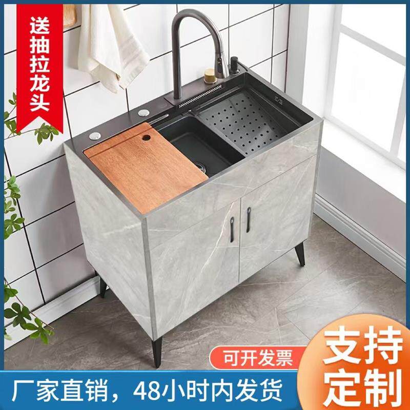 厨房洗菜盆一体柜厨房不锈钢洗菜盆一体柜子洗碗池出租房家用水槽