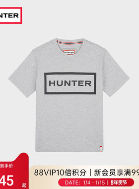 HUNTER女士LOGO字母印花T恤女子上装纯棉舒适休闲圆领打底短袖T恤