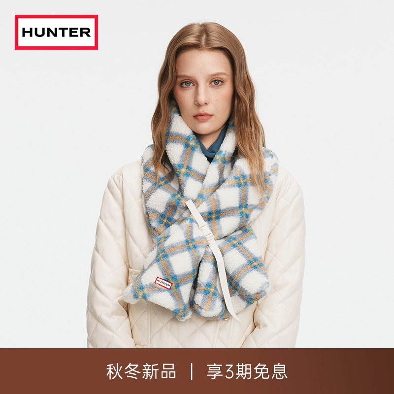 HUNTER秋冬毛绒格纹围巾