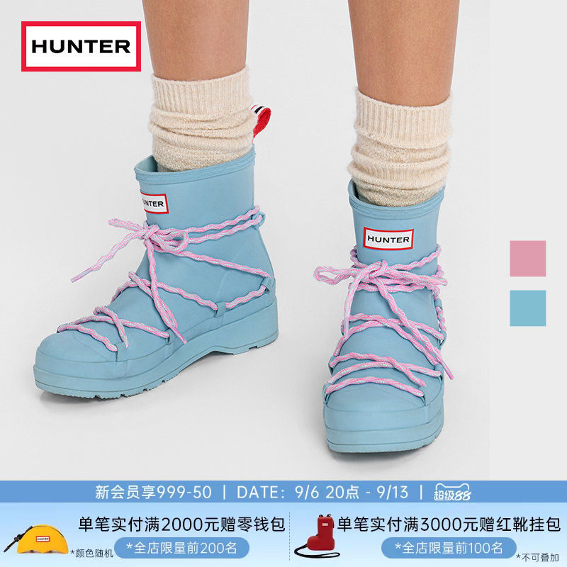 HUNTER女士酷玩绑带矮筒雨靴户外露营时尚潮流套筒休闲低帮短靴图片