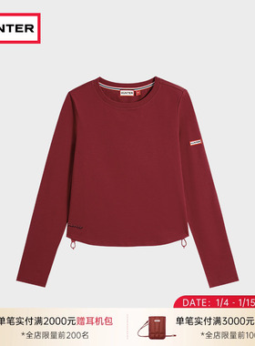 HUNTER2025秋冬新品女装弹力绳圆领长袖T恤户外露营简约休闲上衣