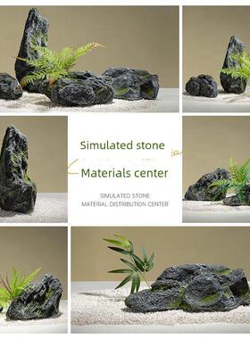 模拟石头照片道具装饰品窗户绿色植物鱼缸美化装饰假山雕刻玻璃纤