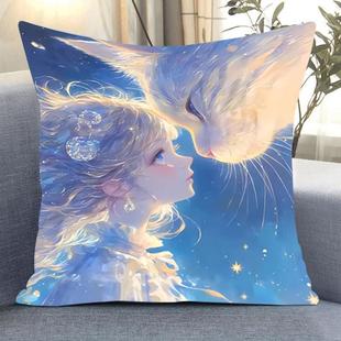 猫咪女孩十字绣2025新款线 线绣奶泡机时间车用抱枕diy简单满绣靠