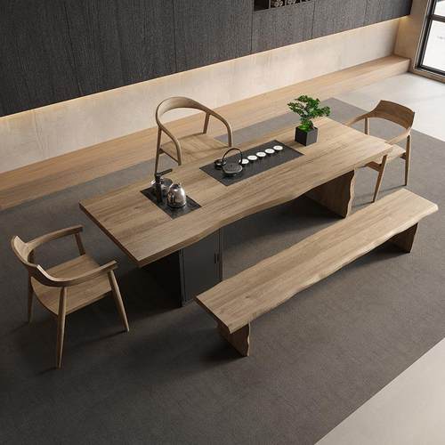 大板全实木茶桌椅组合现代简约家用嵌入一体式功夫茶台新中式茶桌