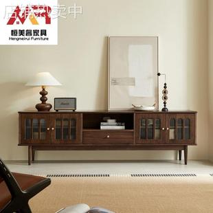 北欧小户型实木电视柜复古客厅电视机储物柜简约美式轻奢茶几组合