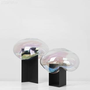 简约现代黑色金属幻彩透明玻璃艺术气泡摆件 客厅样板间桌面饰品