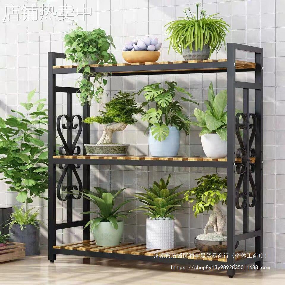 全铁艺室外防水防腐多层置物架花架可移动带轮展示架多肉架绿萝架