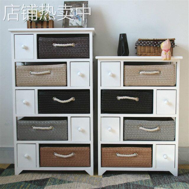 现代简约实木床头柜收纳小柜子窄藤编电视边柜宿舍储物柜卧室田园