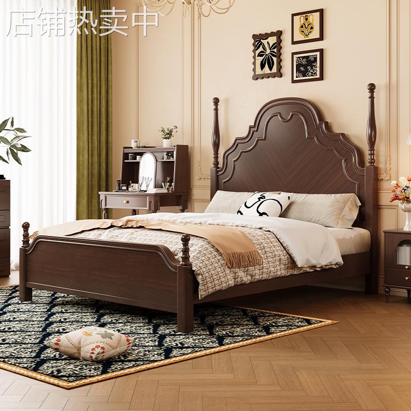 复古美式床实木床现代简约主卧1.8米双人床 婚床法式乡村复古风床