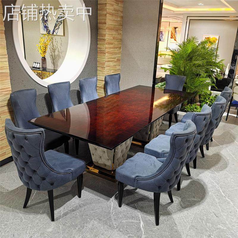 轻奢长餐桌套装 西式大理石餐桌 饭厅长方形8人饭桌 西餐厅长桌椅