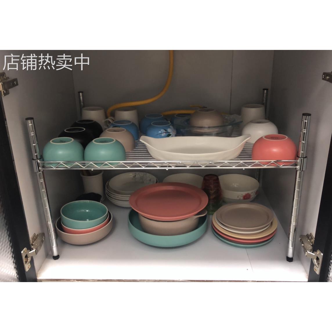 厨房置物架不锈钢色锅架灶台橱柜隔层衣柜分层夹层台面碗架一层无