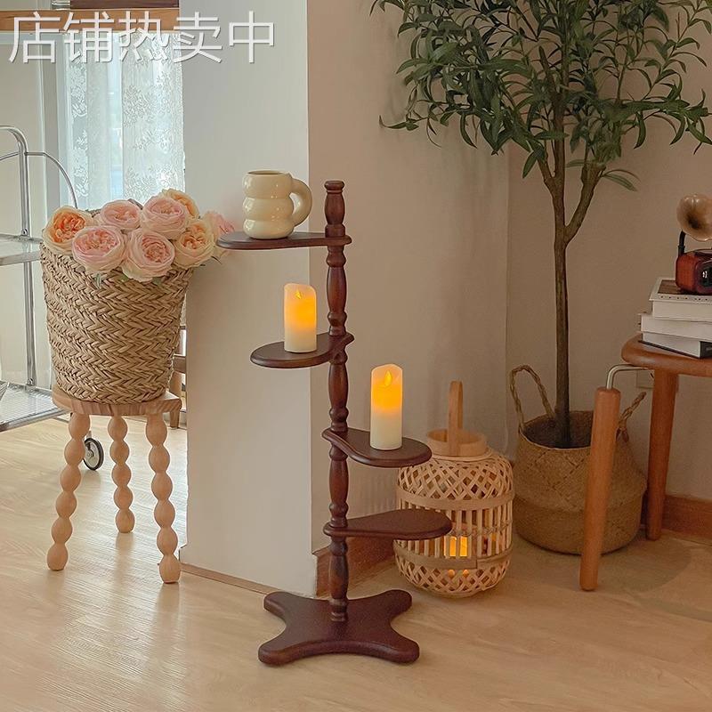 中古置物架花盆架子实木展示架杯子架子复古装饰收纳叶子花架墙角