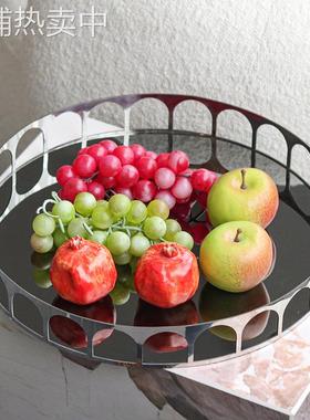 北欧风创意圆形金属托盘摆件轻奢样板间客厅茶几餐桌水果盘装饰品