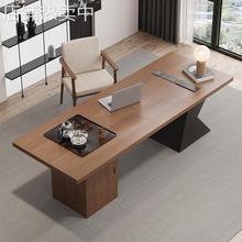 高端实木电脑办公桌带茶台一体式轻奢高级感老板桌书桌大班台