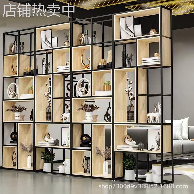 铁艺书架落地隔断置物架办公室屏风书柜展示架餐客厅收纳实木简约