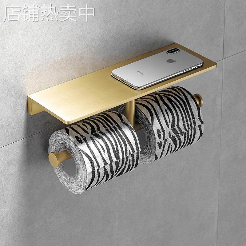 纸巾钩黄铜拉丝卷纸架纸巾钩手机置物架卫生间纸架酒店工程纸巾架