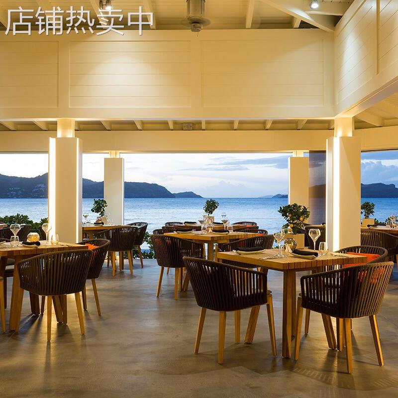 沃登/北欧实木柚木白蜡木桌椅组合 长方桌户外花园别墅庭院餐桌椅