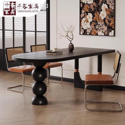 千慕法式复古客厅餐桌椅2025新款家用小户型靠墙实木饭桌书桌一体