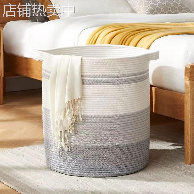 ins家用棉绳编织收纳筐大容量衣物收纳篮多色高颜值把手脏衣篮
